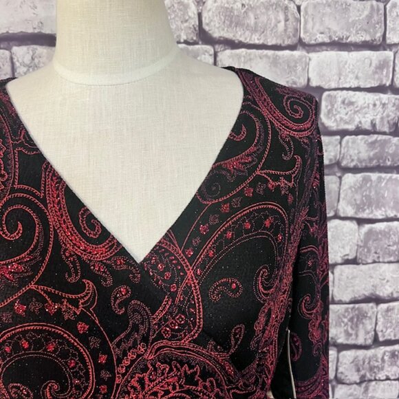 MSK Red & Black Wrap Style Top Size Large - Picture 2 of 8